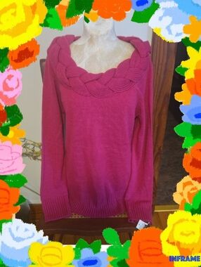 Nwt JohnPaulRichard Fuchsia Braided Cowl-Neck Sweater Size Lg